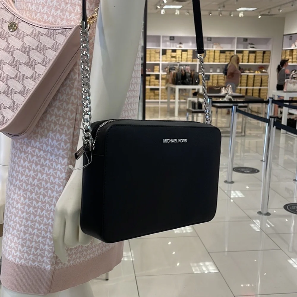 Michael Kors Jet Set Item Large East West Zip Crossbody Leather Black - Picture 2 of 16